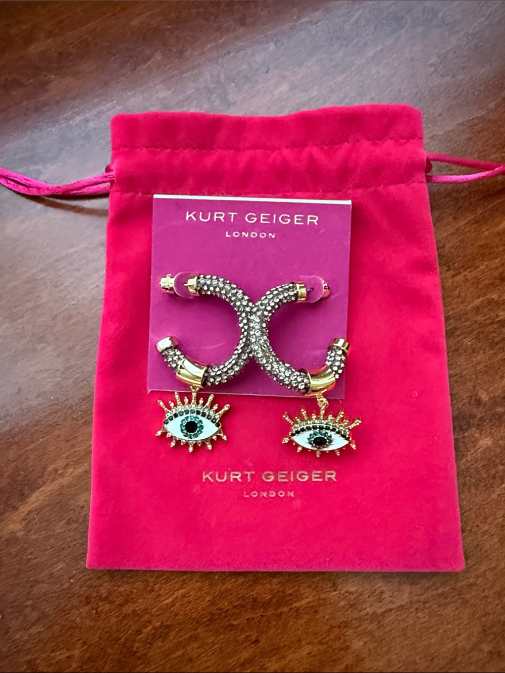 Kurt Geiger Gold Hoop Earrings with Evil Eye Charms